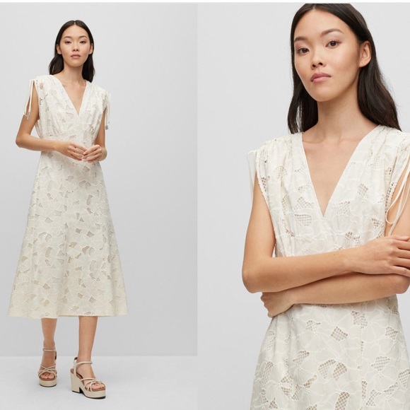 BOSS Dipata Embroidered Cotton Blend Dress, Sustainable Style - Picture 3 of 8